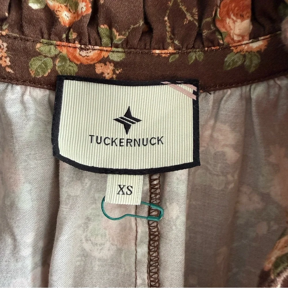 Tuckernuck Brown Floral Ruffle Neck Tiered Mini Dress - XS - Picture 2 of 10